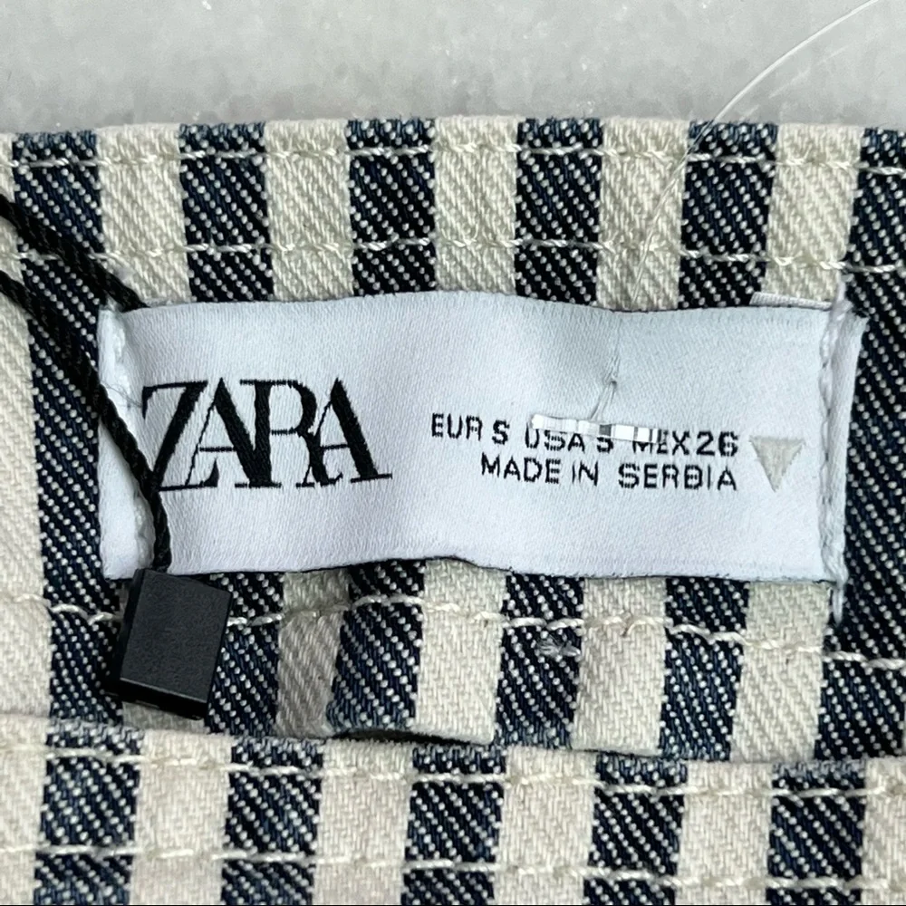 Zara Striped Denim Bustier Crop Tank Top Size Small NWT - Picture 3 of 7